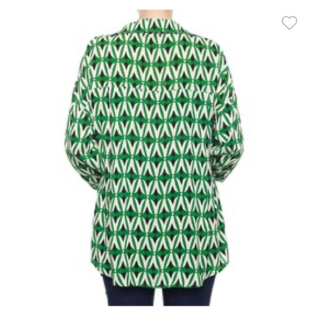 DEX Geometric Print Collared Long Sleeve Button Up Women’s Blouse size X - Picture 2 of 11